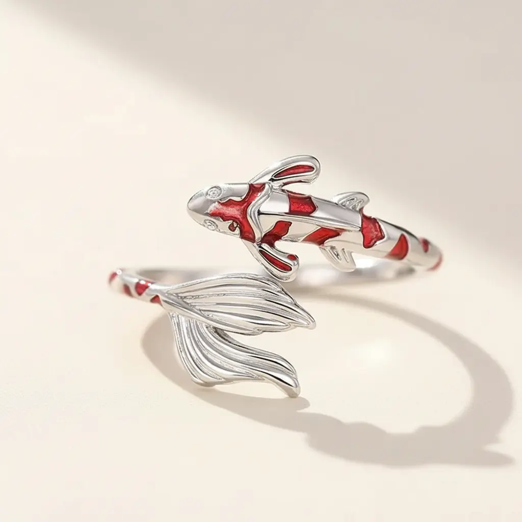 Adjustable Koi Ring Lucky Silver Carp Fish Open Rings Adjustable Koi Ring Lucky Silver Carp Fish Open Rings
