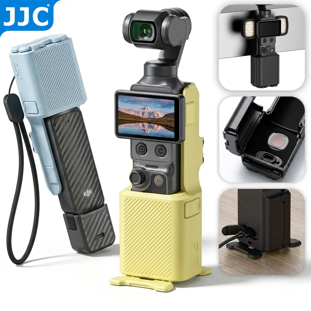 JJC Multifunctional Gimbal Protective Case for Xtra Muse Osmo Pocket 3 Pocket 4 HandGrip Desk Stand Quick-Release Mount Magnetic Back Lightweight ABS Frame with 1/4"-20 Hole 1 Filter Storage Lanyard Charging Hole Selfie Vlog Recording Accessories