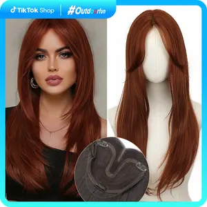 ONLYCUTE hair toppers Copper Red Color ONLYCUTE Hair Toppers Copper Red Color 20 inch Slightly layered Hair Toppers for Women Synthetic no wig cap required Hair Piece Natural Invisible Hairstyles