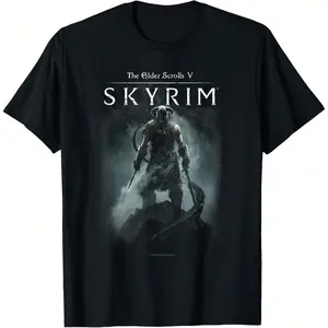 Skyrim Dragonborn In Silhouette Video Game T-Shirt Graphic Tee, Game Shirt, Gift T-shirt, Y2k, Unisex Cotton Top Menswear Womenwear Streetwear Cotton Comfort