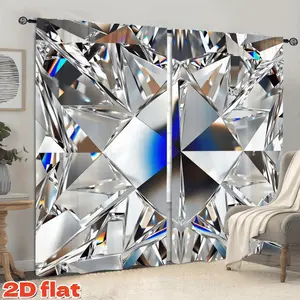 2D Flat 2Pcs Geometric Crystal Diamond Pattern Window Curtains, Modern Style Semi-Sunshade Drapes for Living Room, Bedroom, Dining, Kitchen, Home Decor Anti-Privacy, Christmas Gift Decoration .