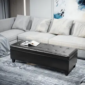 51" Faux Leather Tufted Storage Ottoman Bench with Lift Top, Living Room & Entryway Indoor Furniture Chest, Black