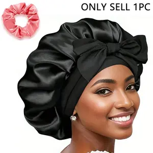 Popular in Europe and America, wide-brimmed sleep caps, Adjustable hair bonnet made of simulated silk with elastic band design, offering softness, breathability, sweat resistance, prevent frizz and breakage, suitable for sleep, sports, Sleep Bonnets