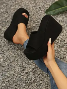 Women's Plain Wedge Sandals, High Heel Platform Shoes, Summer Casual Comfortable Walking Shoes, Round Toe Outdoor Sneakers