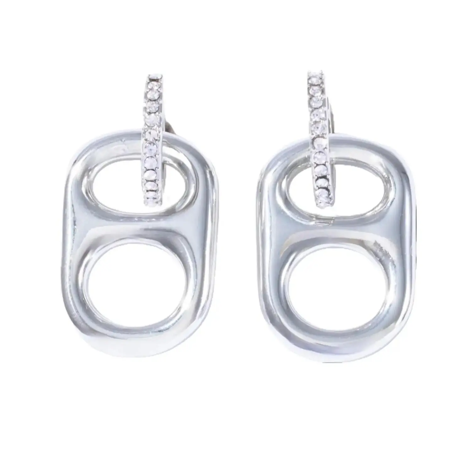 Classic Silver Palladium Crush Pop Tab Earrings - Stylish Costume Fashion Accessories