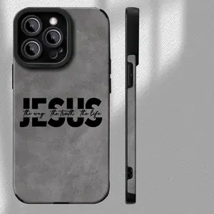JESUS lettering and iconic design elements, retro minimalist style, new angel eye full-leather TPU phone case. Trendy men's and women's holiday gift phone case, suitable for iPhone 17, 16, 15, 14, 13, 12, 11 Plus, Pro, and Max Pro series.