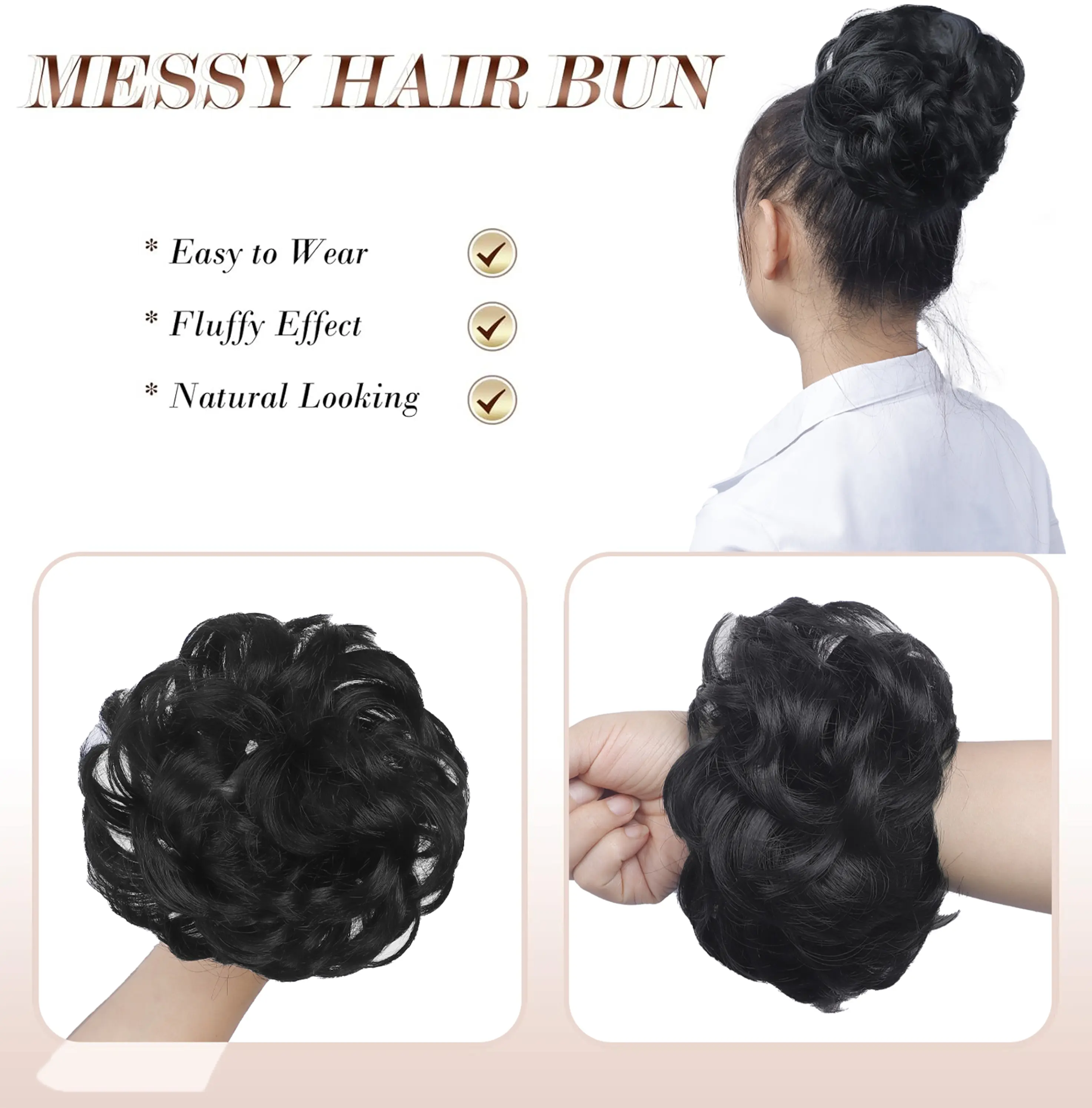 Human Hair Bun Piece Natural Curly Stretchy Elastic Donut Updo Messy Bun Amazon.com : 1PCS Messy Bun Hair Piece Human Hair Natural  main image 4