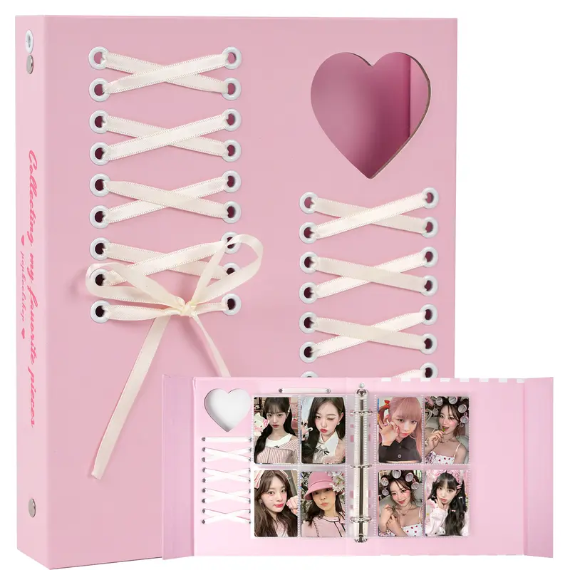 CeyiJun Ballet Ribbon Photocard Binder 100 Pockets with 25 Pcs Inner Pages, Korean Pop Photocard Holder Book, Photocard Album, 3 Ring K-Pop Album Photo Card Binder Book, 4 Photo Style Photo Insert Gift