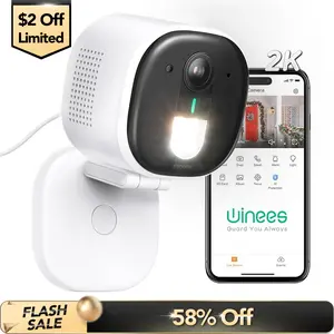 Winees Smart Cameras for Home/ Pets Security, Wired 2K Wi-Fi Camera for Indoor/Outdoor, AI Alarm Detection, Color Night Vision, 2-Way Audio, 2.4G