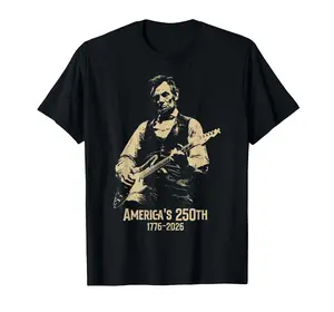 Men's Casual Cotton Graphic T-Shirt - Seamless Fabric, Abraham Lincoln Playing Guitar Design, 4th July 250th Anniversary, PLK0236