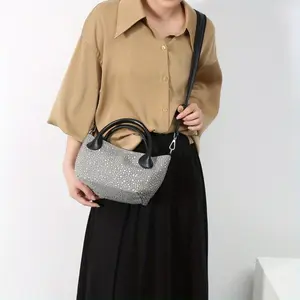 Canvas Rhinestone Women Tote Bag For Work Dumpling Pouch Bag Top Handle Satchel Bag Large Shoulder Handbag And Purse