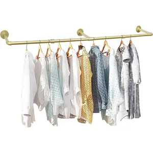 72inch Gold Wall Mounted Clothes Rack, Industrial Pipe Garment Rack Rod Bar for Closet,Laundry Room Up to Max Load 132lbs(Gold)