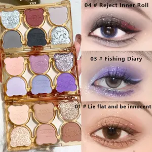 Xixi Working Bear Six-Color Eyeshadow Palette, Cool Crystal Blue, Y2K Style Smoky Cut Crease Eye Makeup