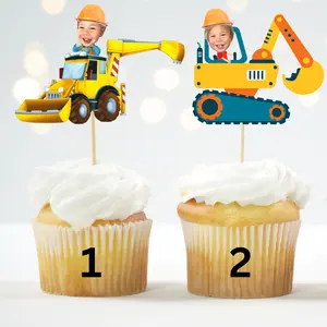 Excavator Cupcake Topper with Custom Photo – Construction Theme Party