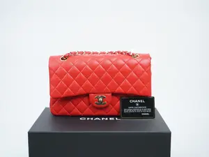 Pre-owned CHANEL lambskin Shoulder Bags Quilted Medium Double Flap Red