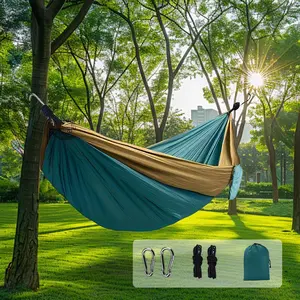 Ultra-Lightweight Parachute Camping Hammock - 2/3-Person Portable Nylon Hammock with Adjustable Tree Straps, Heavy-Duty Carabiners & Compact Sack for Backpacking, Hiking, Beach