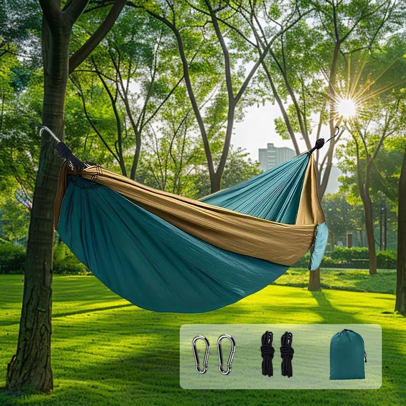 Ultra-Lightweight Parachute Camping Hammock - 2/3-Person Portable Nylon Hammock with Adjustable Tree Straps, Heavy-Duty Carabiners & Compact Sack for Backpacking, Hiking, Beach
