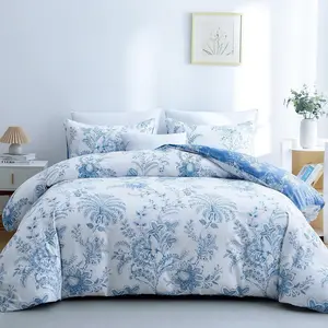 Floral  Comforter Set 3 count, Soft Breathable Bed in a Bag  Size, Blue and White Floral Bedding Set for  Season, 1 Comforter & 2 Pillowcases
