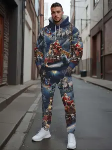 Trendy Christmas Print Hoodie & Pants Set, Graphic Tracksuit, Casual Sportswear for Running & Outdoor Activities, Daily Wear, Long Sleeve, Fall&winter