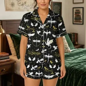 Basgiath War College Shorts Set, Fourth Wing Satin Pajamas, Dragon Rider Sleepwear, Violet Inspired Nightwear for Fan