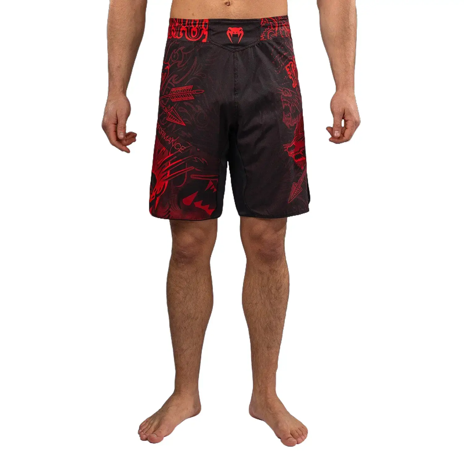 Venum Wolf Atak Men's Fightshorts - Flexible & Lightweight Performance Training Shorts for MMA & Combat Sports - Black/Red, Athletic Wear Shorts, Flexible Men's Sports Shorts