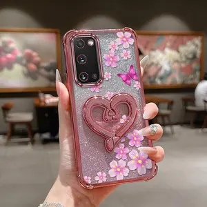 1 Piece Chic S20Phone Cases Cover Bright flowers With bracket Pattern Case Suitable For Galaxy S20 Made Of Comfortable feel With Impact Resistant For Casual