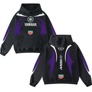 Retro Thunder Yamaha Racing Washed Hoodie MotorGP World Champion Enthusiast Apparel Streetwear Racing Team Super Motorsports Clothing Motobike Riders Supermotor Off-Road Dirt Bike Fan Gear Cotton For Motor Fan