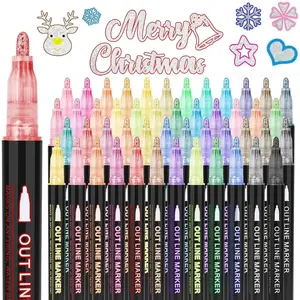 Double Line Outline Pens,48 Colors Self-outline Shimmer Markers Set,Double Line Pen for Drawing, Greeting Card,Birthday Greeting, DIY Art Crafts, Easter Eggs
