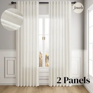 Jowels Linen Back Tab Curtains for Living Room 2 Panel Pocket Drape Light Filtering Semi Sheer Cream Country Rustic Farmhouse Boho Curtain Bedroom Pinch Pleated Look