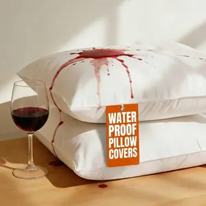 Set of 2 Pillow Protectors with Zipper - Standard Size - Bed Bug and Dust Mite Proof Pillow Covers - Noiseless, Moisture Wicking & Waterproof Pillowcases - Soft, Breathable & Machine Washable (White)