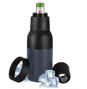 12Oz Vacuum Insulated Double Walled Stainless Steel Beer Soda Bottle and Can Cooler with Beer Opener, 3 in 1 Slim Can Beer Bottle Insulators Holder Ice Cold for Hours Beer Lovers