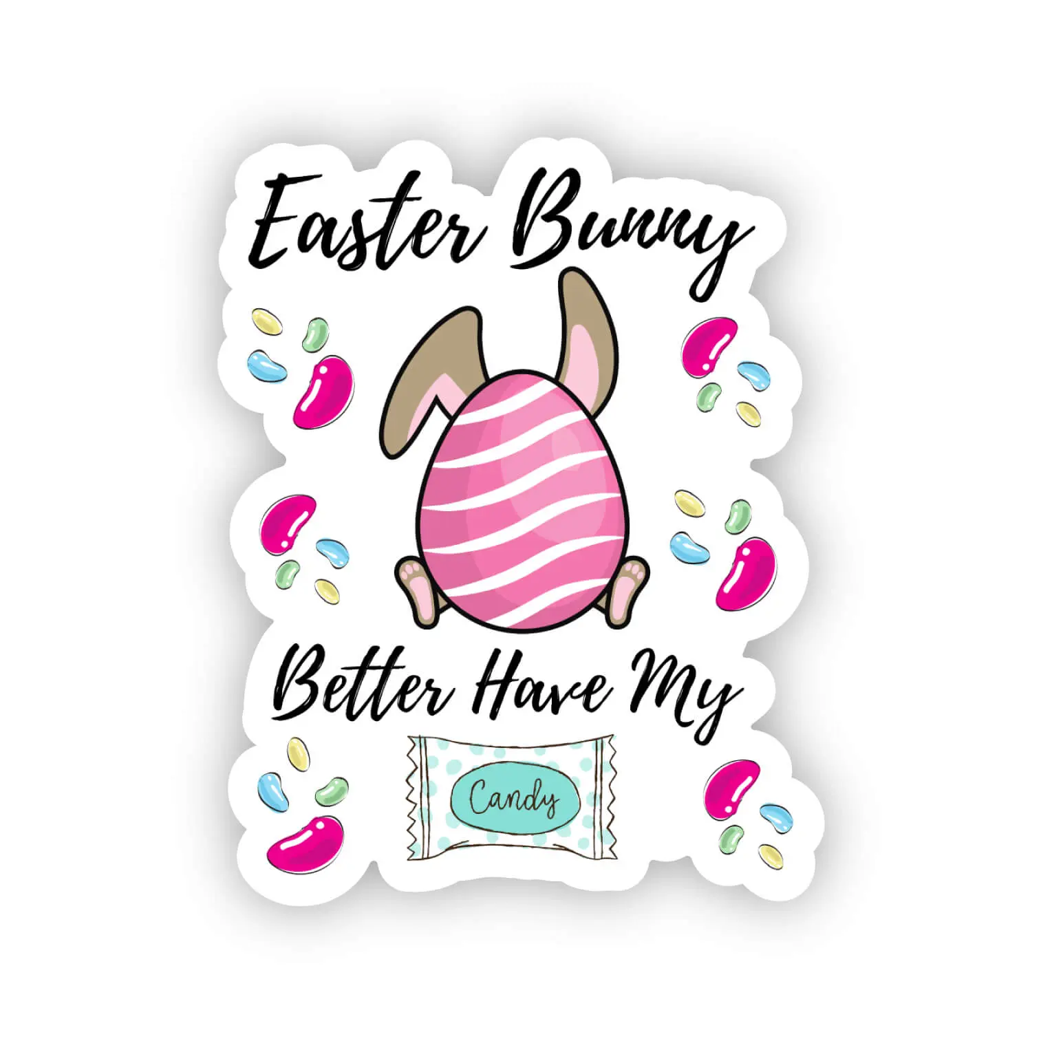 Waterproof Easter Stickers - Easter Bunny Candy 1.6" x 2.0" Die Cut Cute Decorative adhesive label sticker