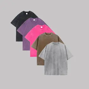 5PCS  American Style Retro Heavyweight Solid Color Short Sleeved T-shirt Men Women Summer Street Trendy Washed Old Oversized Clothes