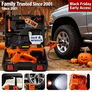 Electric Car Jack, 6 Ton (11023 LBS) Capacity Hydraulic Jack, Portable VehicleLift With Built-in Air Compressor & LED Light, Suitable For SUV, MPV, Sedan - Ideal ForTire Changing & Garage Maintenance