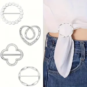 4Pcs Women Fashion Metal Scarf Ring Clips Round Shirt Buckle T-Shirt Corner Knotting Fastener Accessories