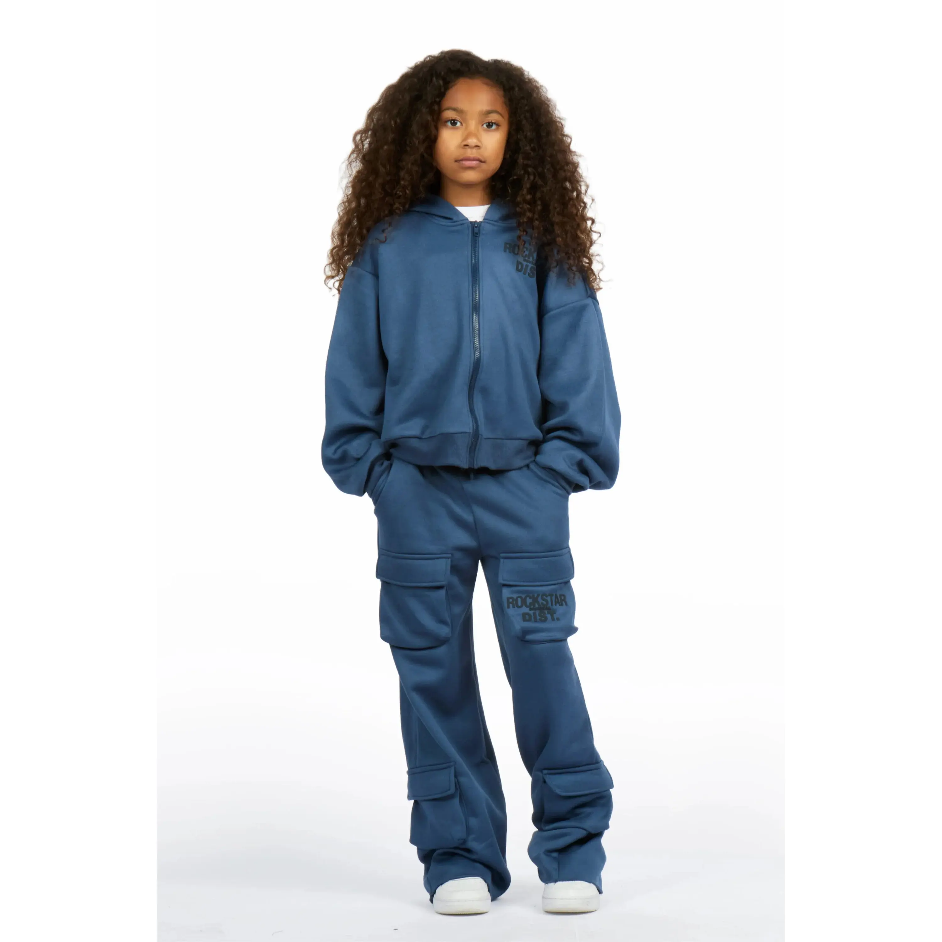 Girls Mauricia Navy Crop Baggy Track Set