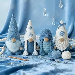 This 4pcs Crochet Kit Contains Four Blue And White Elf Themed Items for Creative DIY Crochet Includes High Definition Diagrams And Beginner Friendly Tutorials Includes Crochet Hooks, Matching Yarn, And Accessories Perfect for Gifting to Friends