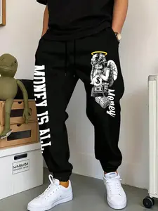 Men's Cotton Blend Sweatpants, Casual Comfy Sporty Streetwear for Trend Enthusiasts, Drawstring Waist, Full Length Jogger Fit, with Graphic Print