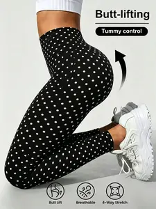 Kardashian Style Peach Butt Women's Polka Dot High Waist Yoga Pants, Four-Way Stretch, Comfortable and Breathable, All Seasons