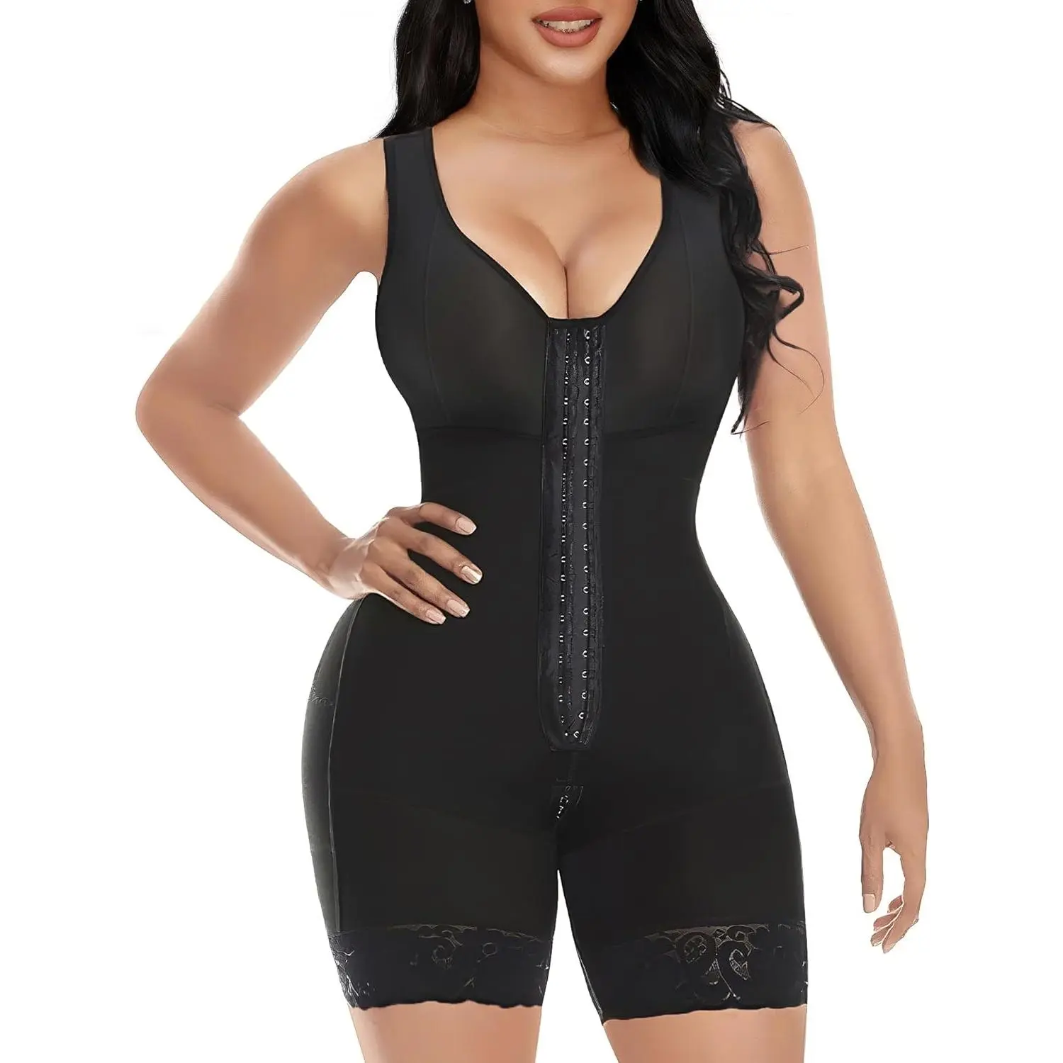 Women’s Full Body Compression Faja Bodysuit | 3-Row Hook Closure & Zipper Crotch
