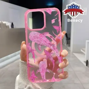 Magnetic Phone Case Supports Wireless Charging for iPhone 15 16 14 Pro Max 13 12 11 XR XS Plus E Marine Life Ink Art Sharks Pattern Silicone Shockproof Transparent  Drop Protective Cover