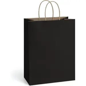 Bags 10x5x13 25 count  Paper Shopping Bags with Handles, for Gifts, Business, Merchandise, Retail, Party Favor, Black Recycled Paper Sacks
