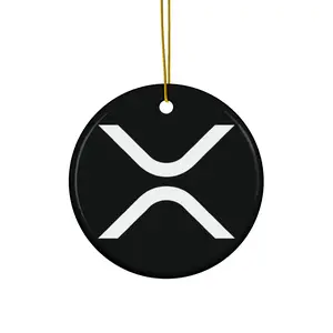 XRP Ornament - Ceramic Christmas Tree Decor, Black Circle Design, Cryptocurrency Gift, Holiday Ornament with Gold String, Vibrant Colors, Durable One-Piece Construction