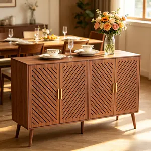 Mid-Century Sideboard with Slanted Doors - Home Organizer Storage Rack for Living Room Shoe Storage