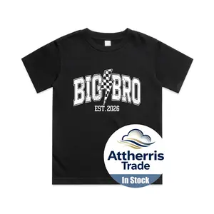 Big Bro Est 2026 New Big Brother Announcement Lightning Bolt Cotton T-shirt, Graphic Print Round Neck Short Sleeve Casual Tee for Boys Girls