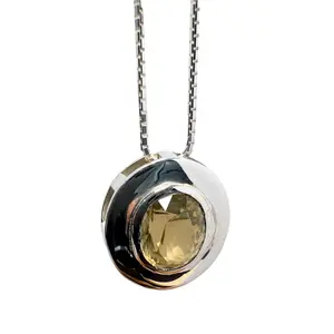 Natural Unheated Citrine Pendant Necklace in Sterling Silver