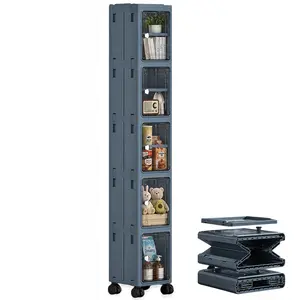 White Plastic 5-Tier Collapsible Modern Adjustable Storage Organizer with Wheels, Lids - Multifunctional Stackable Storage Bins for Balcony, Bathroom, Dorm