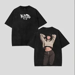 Hinata Hyuga - Naruto Anime Double Printed Vintage Washed Tee Tanktop Unisex Anime Manga Washed Cotton T-shirt Gift For Anime Fan Top Men and Unisex