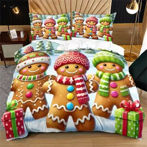 2/3 Piece Christmas Themed Bedding Set, Christmas Gift Gingerbread Snowman Pattern Printed Duvet Cover Set, Soft, Breathable and Skin Friendly, Christmas Decoration Happy New Year, Including 1 Duvet Cover and 1/2 Pillowcase