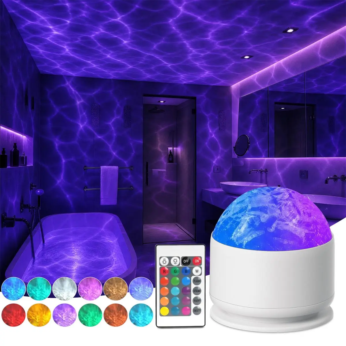 Ocean Wave Projector Light, 16-Color 3D Water Ripple Night Light with Music Rhythm & Remote, Romantic Mood Lamp for Bedroom, Party, Home Decor, Gifts for Kids & Lovers